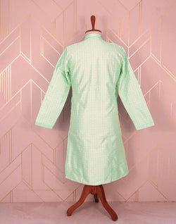 Collection of Firozi Coloured Self Design Jacquard Weave Kurta Pyjama Set in a gallery layout