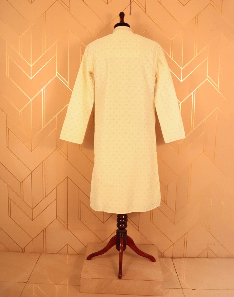 Collection of Cream colour Butta design Raw Silk Kurta Pyjama Set in a gallery layout