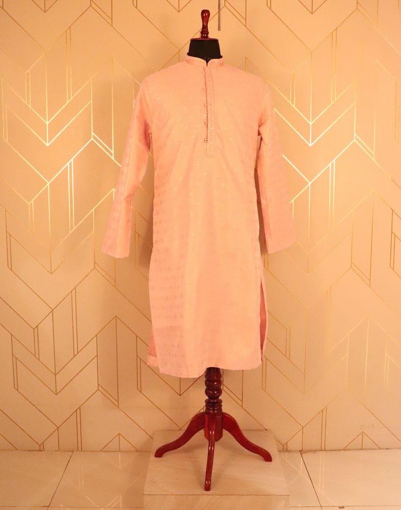 Collection of Peach Floral Butta Raw Silk Kurta Pyjama Set in a gallery layout