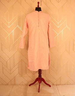 Collection of Peach Floral Butta Raw Silk Kurta Pyjama Set in a gallery layout