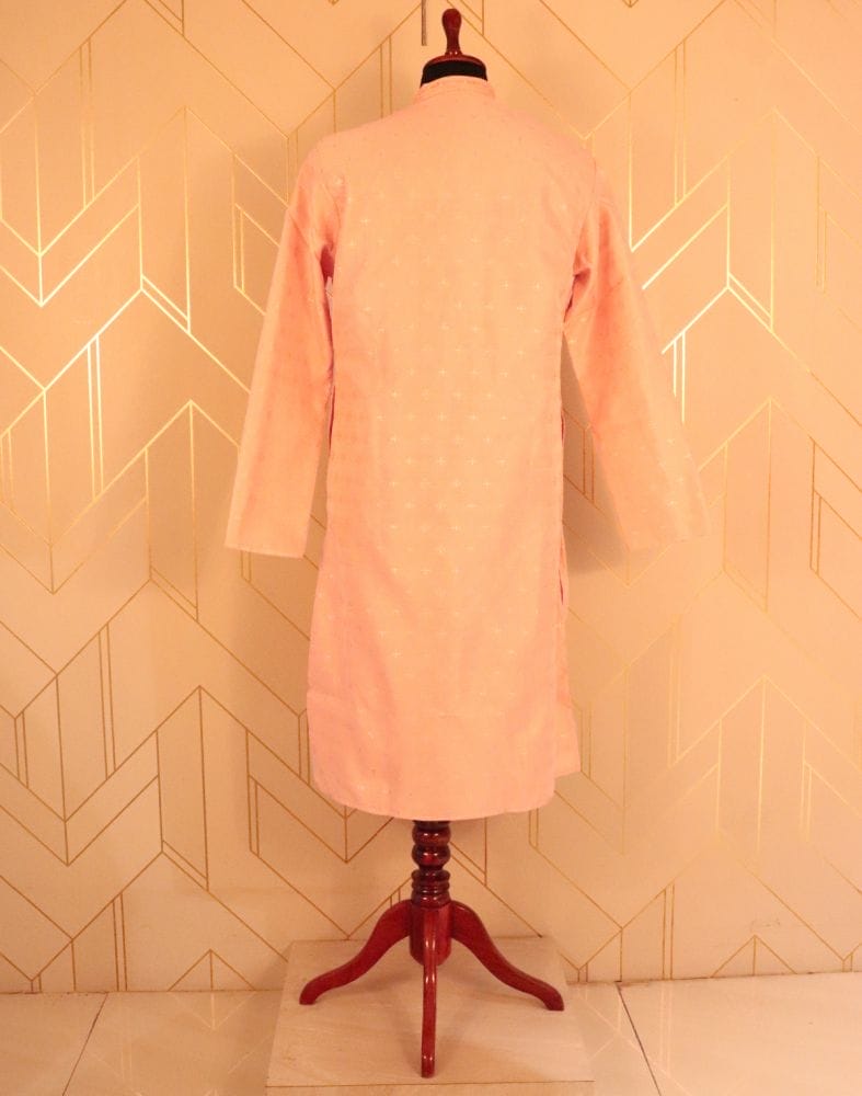 Collection of Peach Floral Butta Raw Silk Kurta Pyjama Set in a gallery layout