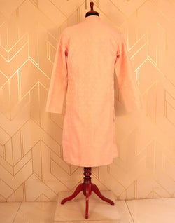 Collection of Peach Floral Butta Raw Silk Kurta Pyjama Set in a gallery layout