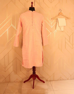 Collection of Peach Floral Butta Raw Silk Kurta Pyjama Set in a gallery layout