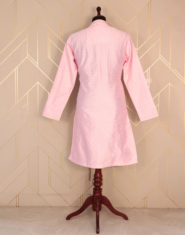 Collection of Pink Colour Self Design Jacquard Weave Kurta Pyjama Set in a gallery layout