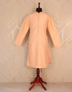 Collection of Peach Self Design Jacquard Weave Kurta Pyjama Set in a gallery layout