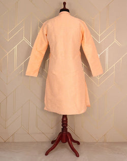 Collection of Peach Self Design Jacquard Weave Kurta Pyjama Set in a gallery layout