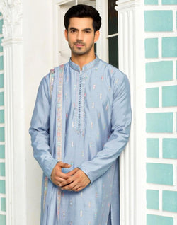 Collection of Traditional Grey Coloured Embroidery work Kurta Pyjama Set with Dupatta in a gallery layout