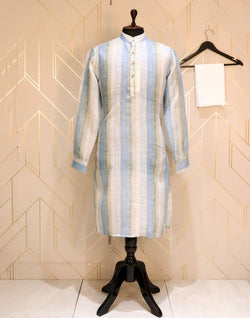 Collection of Sky Blue Coloured Cotton Kurta Pyjama Set in a gallery layout