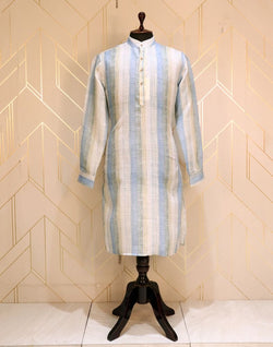 Collection of Sky Blue Coloured Cotton Kurta Pyjama Set in a gallery layout