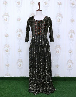 Collection of Black Floral Cotton Silk Embroidery Kurti in a gallery layout