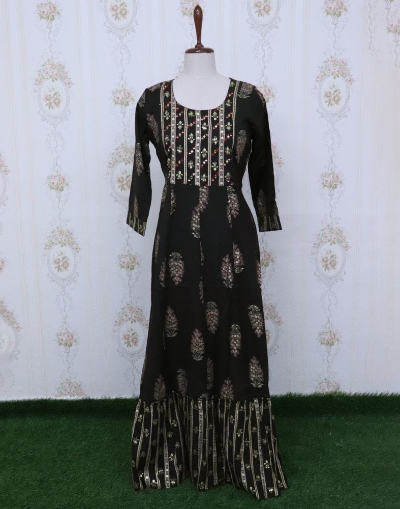 Collection of Black Colour Cotton Fabric Mirror work Kurti in a gallery layout