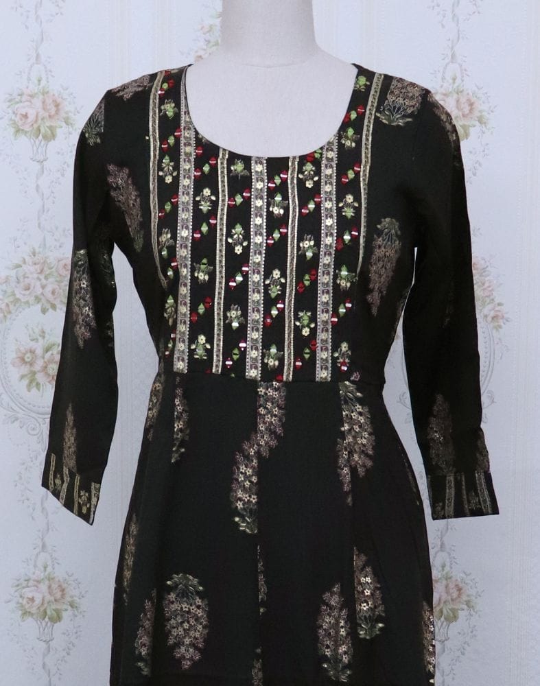 Black Colour Cotton Fabric Mirror work Kurti