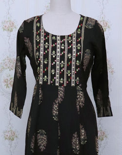 Collection of Black Colour Cotton Fabric Mirror work Kurti in a gallery layout