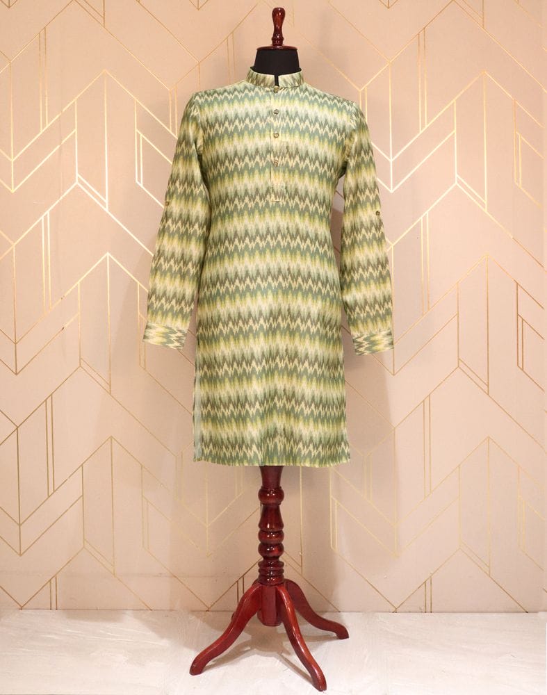 Collection of Pista Green Graphic Glaxo Cotton Printed Kurta Pyjama Set in a gallery layout