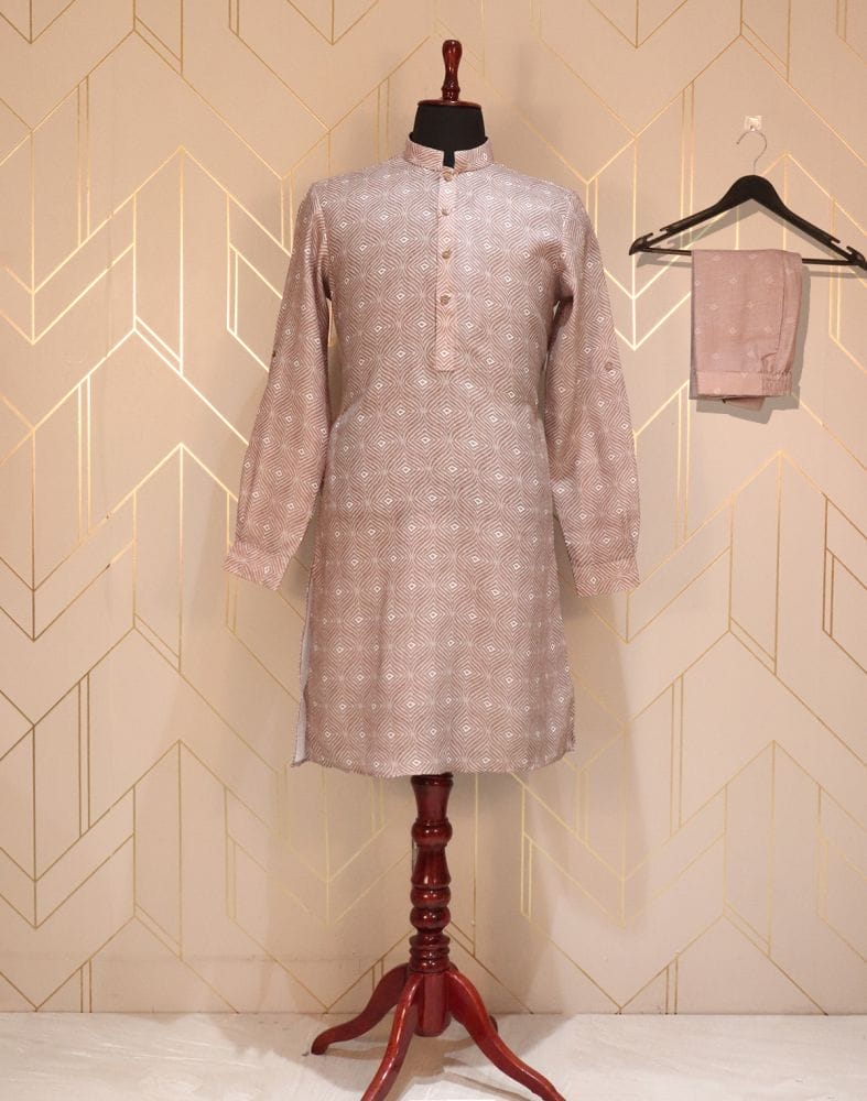 Collection of Brown Geometric Glaxo Cotton Printed Kurta Pyjama Set in a gallery layout