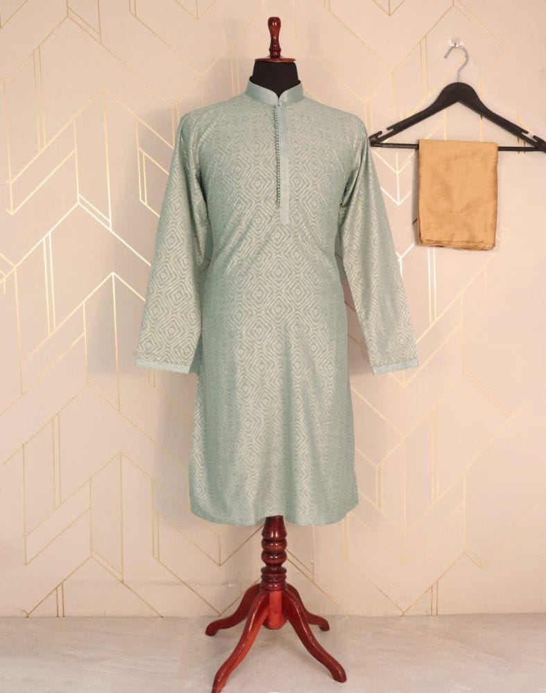 Grey Geometric Mica Print Cotton Kurta Pyjama Set