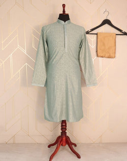 Collection of Grey Geometric Mica Print Cotton Kurta Pyjama Set in a gallery layout