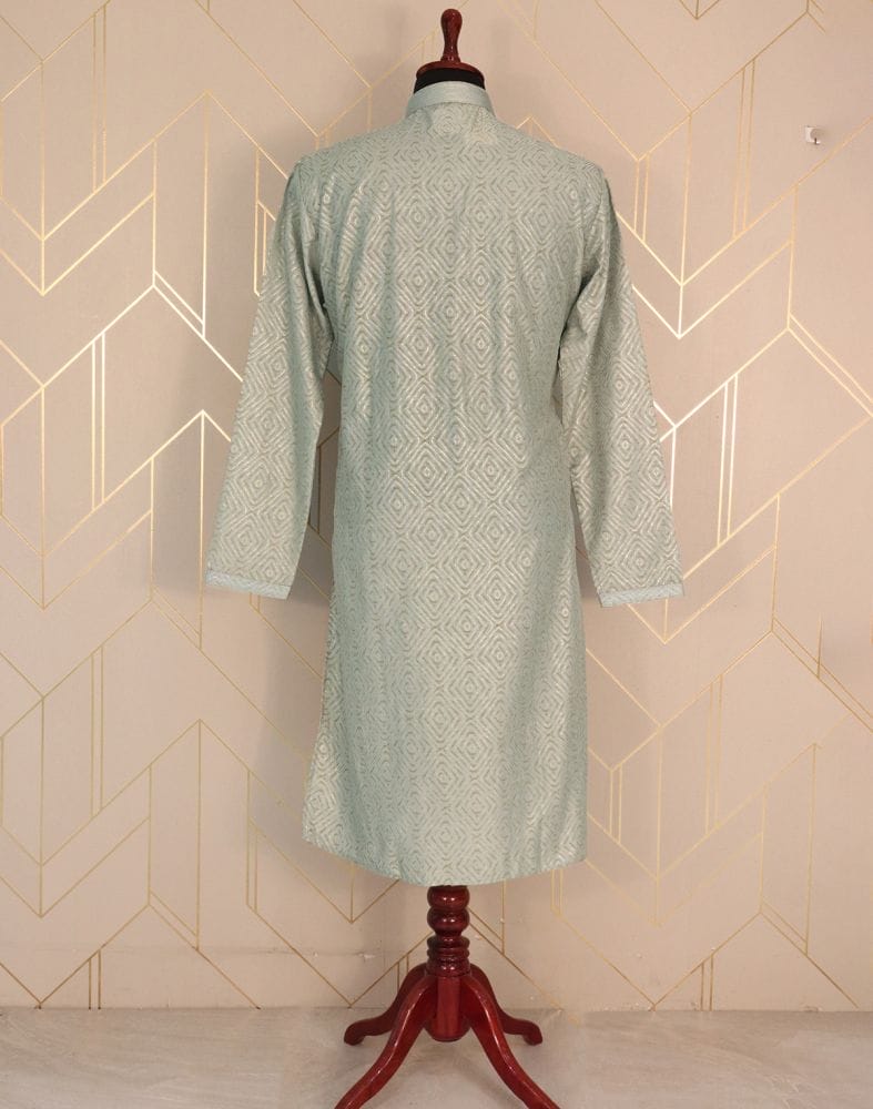 Collection of Grey Geometric Mica Print Cotton Kurta Pyjama Set in a gallery layout