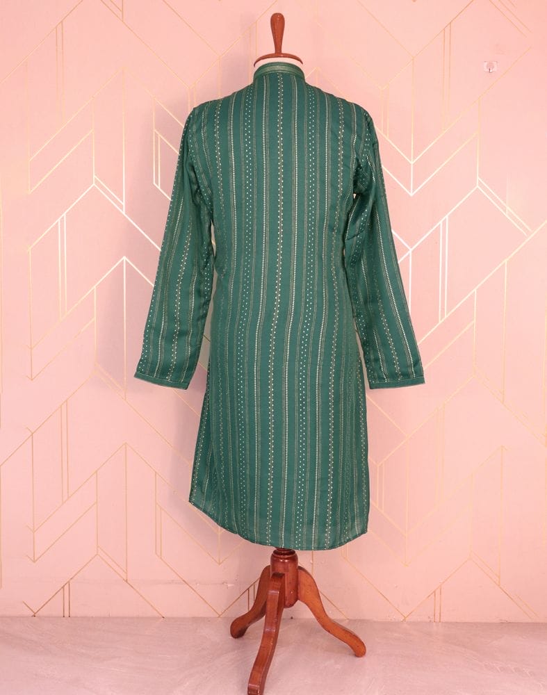 Collection of Green Striped Mica Print Raw Silk Kurta Pyjama Set in a gallery layout