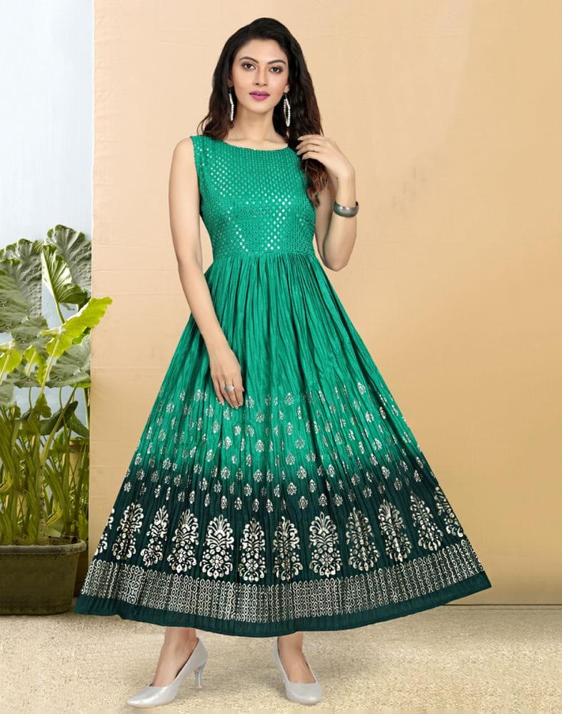 Green Coloured Embellished work Silk Fabric Kurti