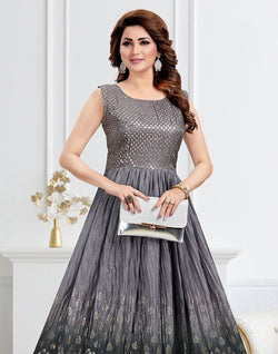 Collection of Grey Coloured Embellished work Silk Fabric Kurti in a gallery layout