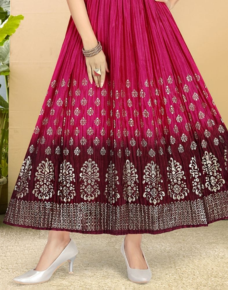 Collection of Magenta Coloured Embellished work Silk Fabric Kurti in a gallery layout