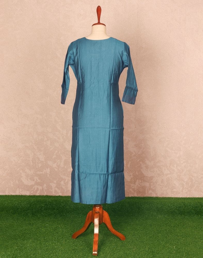 Peacock Blue Thread work Cotton Kurti