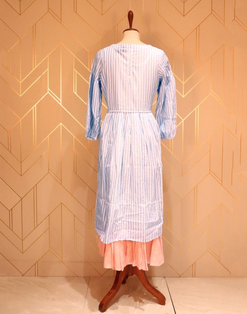 Collection of Light Blue Striped Thread Work Cotton Kurti in a gallery layout