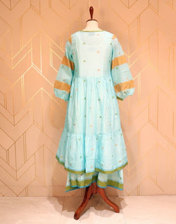 Collection of Turquoise Geometric Thread Work Cotton Kurti in a gallery layout