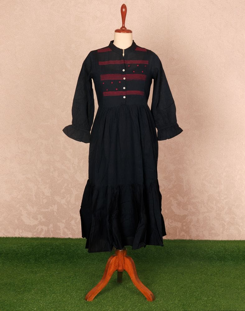 Navy Blue Coloured Plain Cotton Kurti