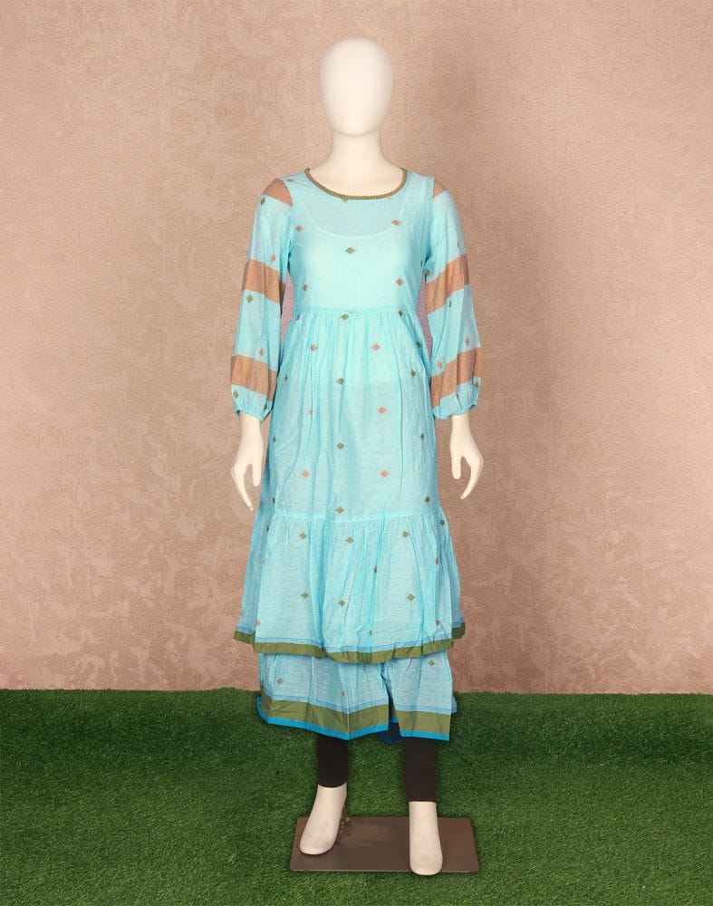 Sky Blue Geometric Pattern Cotton Kurti