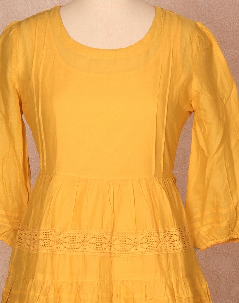 Collection of Mustard Coloured Plain Cotton Kurti in a gallery layout