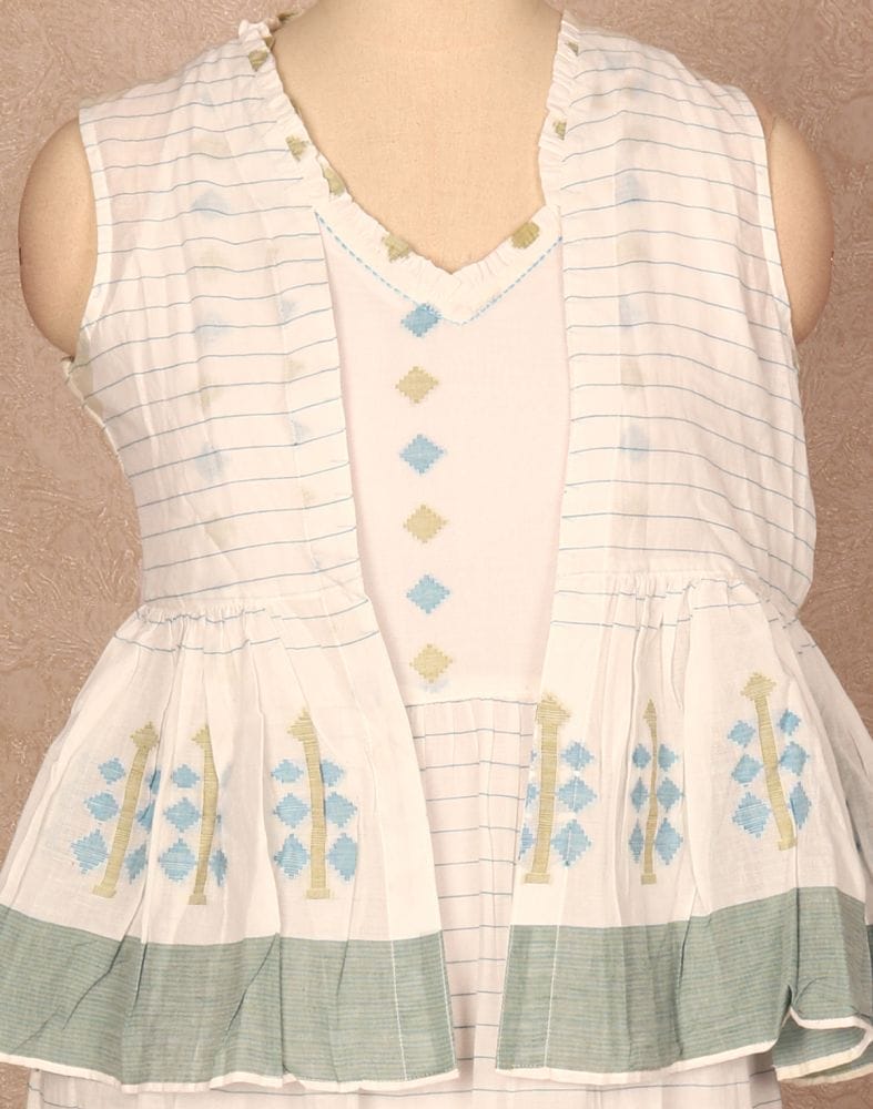 White Geometric Weave Cotton Kurti