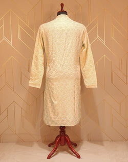 Collection of Cream Floral Chikankari Work Cotton Kurta Pyjama Set in a gallery layout