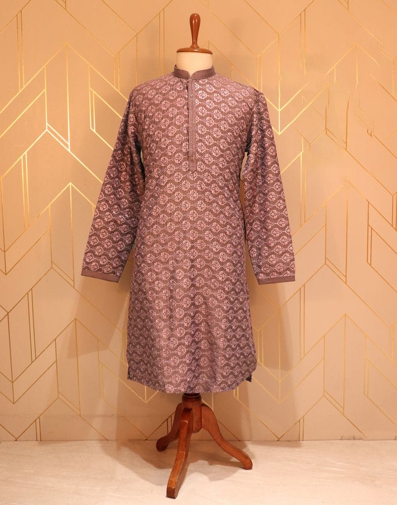 Light Pink Floral Chikankari Work Lucknowi Kurta Pyjama Set