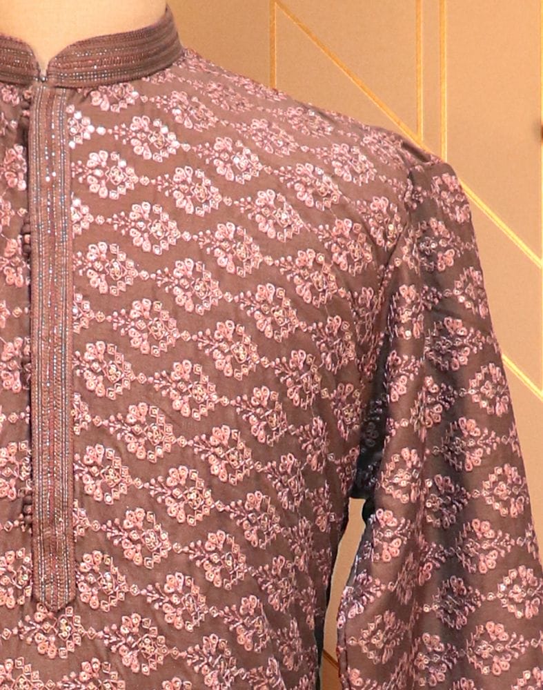 Light Pink Floral Chikankari Work Lucknowi Kurta Pyjama Set