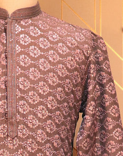 Collection of Light Pink Floral Chikankari Work Lucknowi Kurta Pyjama Set in a gallery layout