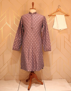 Collection of Light Pink Floral Chikankari Work Lucknowi Kurta Pyjama Set in a gallery layout