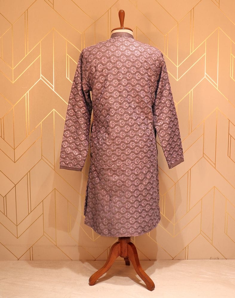 Collection of Light Pink Floral Chikankari Work Lucknowi Kurta Pyjama Set in a gallery layout