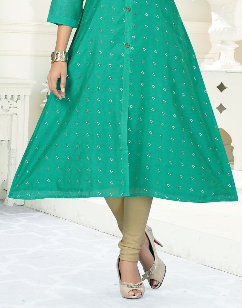 Collection of Green Colour Chanderi Fabric Embellished Kurti in a gallery layout