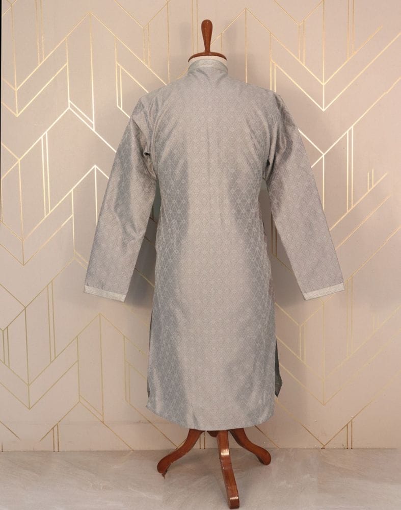 Grey Self Design Jacquard Weave Kurta Pyjama Set