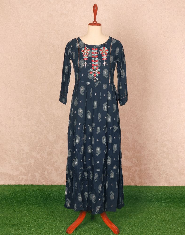 Blue Coloured Paisley Print Rayon Kurti