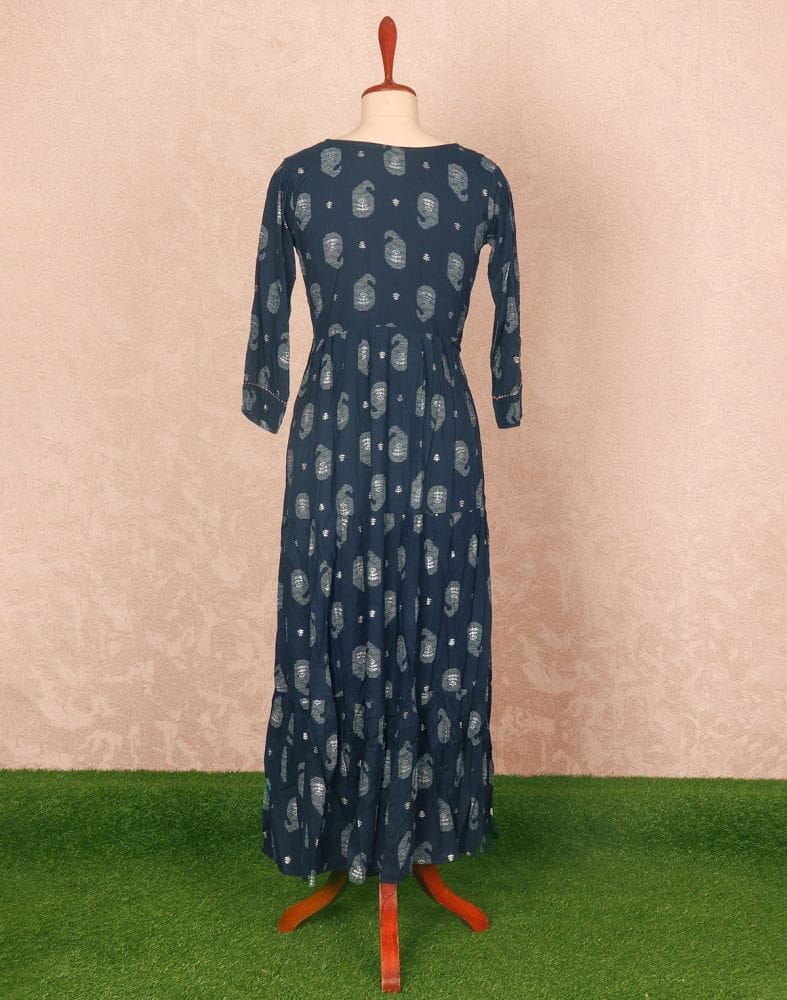 Blue Coloured Paisley Print Rayon Kurti