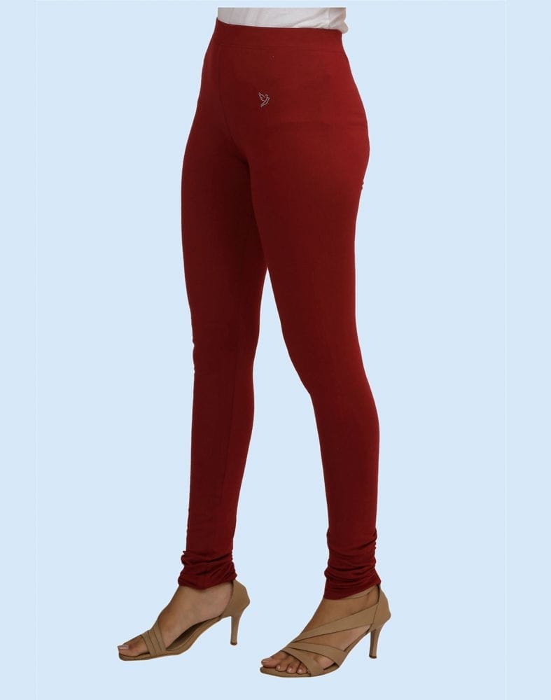 Collection of Twin Birds Mehandi Maroon Cotton Lycra Pencil Cut Women Legging in a gallery layout