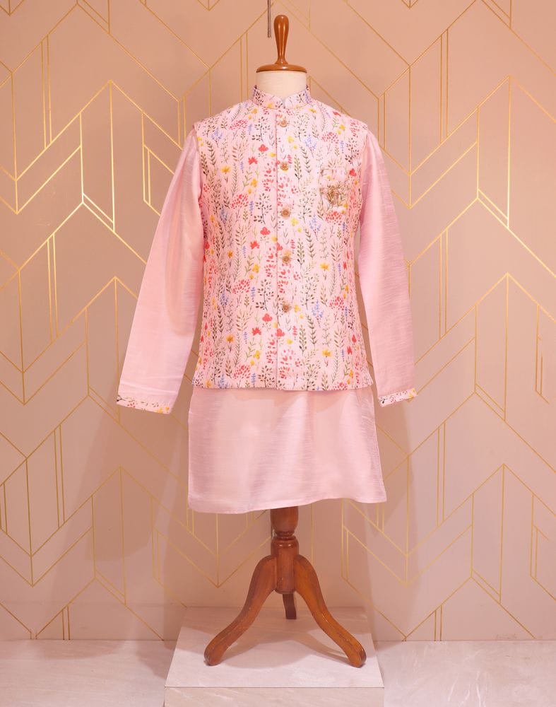 Collection of Pink Raw Silk De Royal Kurta Jacket Set in a gallery layout