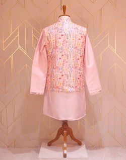 Collection of Pink Raw Silk De Royal Kurta Jacket Set in a gallery layout