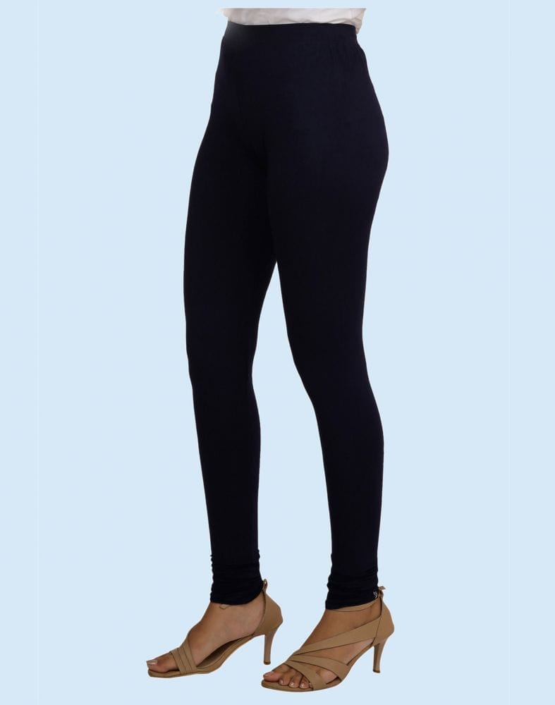 Collection of Twin Birds Navy Ribbon Cotton Lycra Pencil Cut Women Legging in a gallery layout