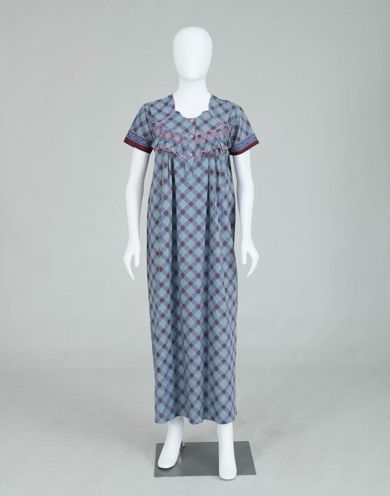 Collection of Light Blue Checkered Cotton Printed Women Nighty in a gallery layout