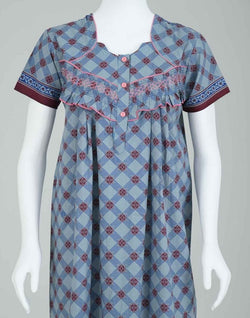 Collection of Light Blue Checkered Cotton Printed Women Nighty in a gallery layout