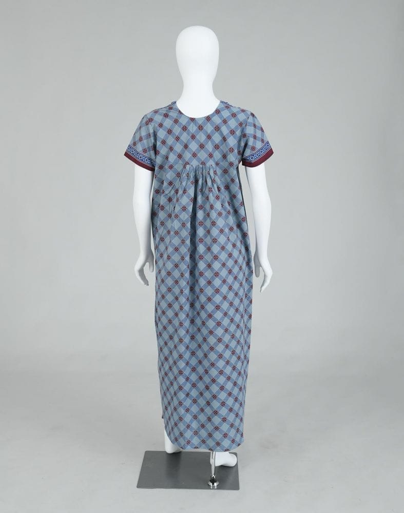 Collection of Light Blue Checkered Cotton Printed Women Nighty in a gallery layout